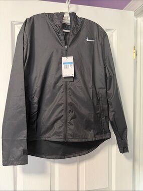 Nike Black Hooded Windbreaker Jacket with White Swoosh